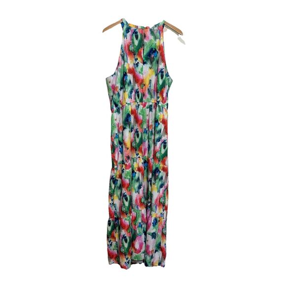 Watercolor 2X Plus Floral Stella & Julie Halter Neck Maxi Dress Boho Summer - Picture 6 of 10